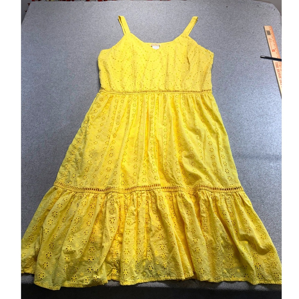 Sweet Magnolia Womens XXL Yellow Eyelet Cotton Tiered Midi Sundress Boho Flowy